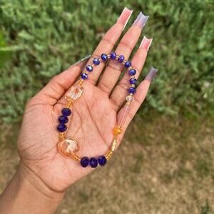 Beautiful velvet blue beaded african anklet with gold details